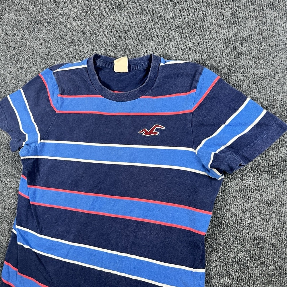 Hollister Navy, Royal Blue & Red Striped Short Sleeve Tee
